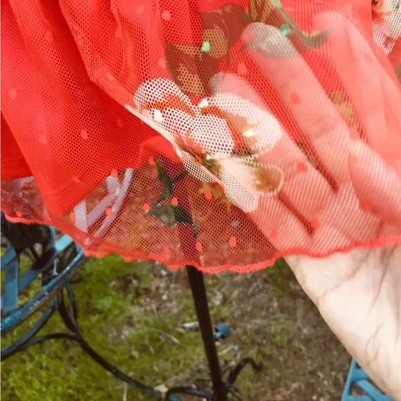 Willow Red Smocked  stretchy mesh lined Peplum Tank Top - Picture 12 of 13